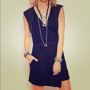 FREE PEOPLE Lindsay Wrap Dress in BLACK Sz L